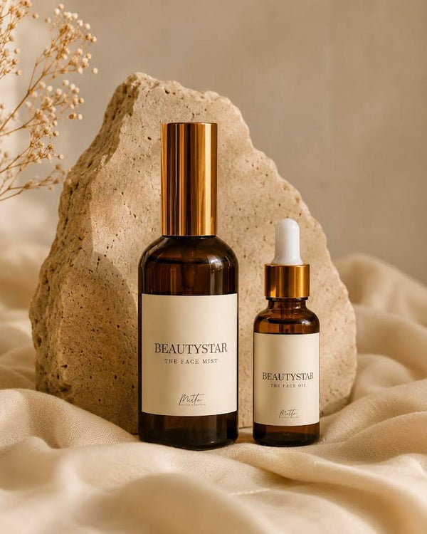 Beautystar Face Mist and Face Oil bottles displayed together
